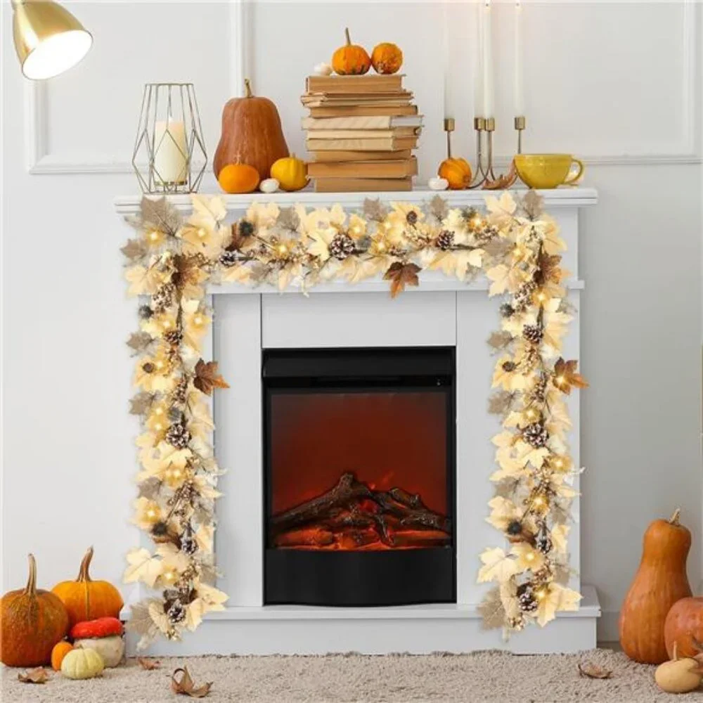 Fall Garland with Lights 6Ft Autumn Garland with Pumpkins Maple Leaves